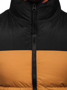 Vastag steppelt férfi mellény kapucnival camel színben Bolf 9969