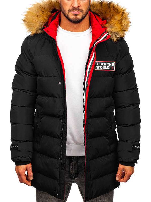 Fekete hosszú steppelt férfi téli dzseki Bolf 6477