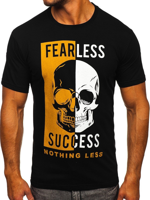 Férfi póló mintával fekete Bolf 142173