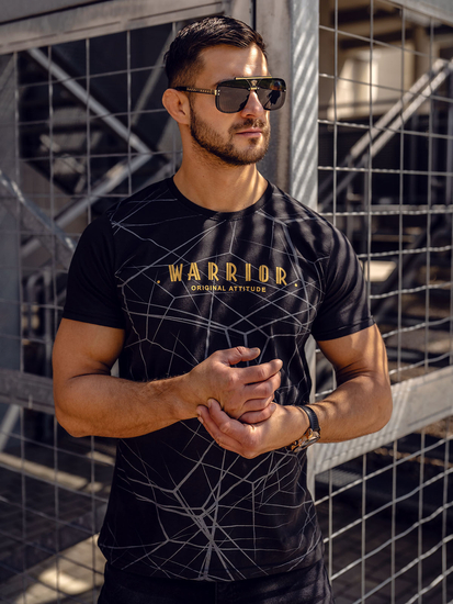 Fekete T-shirt férfi nyomott mintás Bolf SS10935A