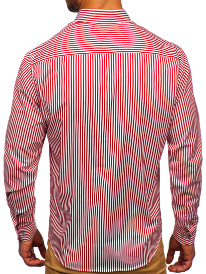 Hosszú ujjú csíkos férfiing piros színben Bolf 20726