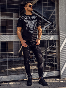 Fekete T-shirt férfi nyomott mintás Bolf 142174A