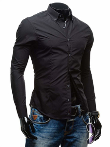Elegáns hosszú ujjú férfi ing fekete Bolf 1703-1
