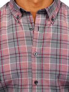 Piros kockás hosszú ujjú férfi ing Bolf 22748