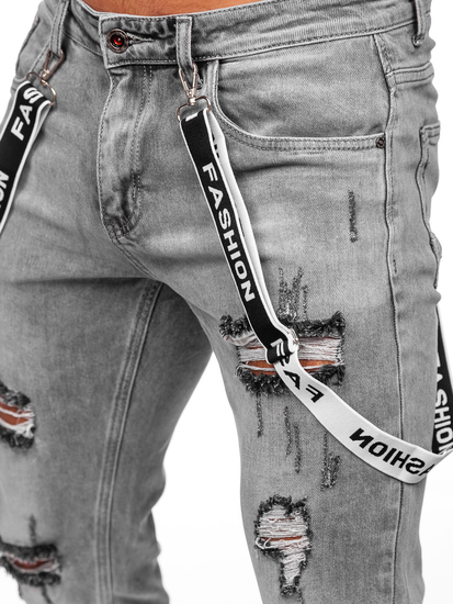 Szürke slim fit férfi farmernadrág nadrágtartóval Bolf KX952