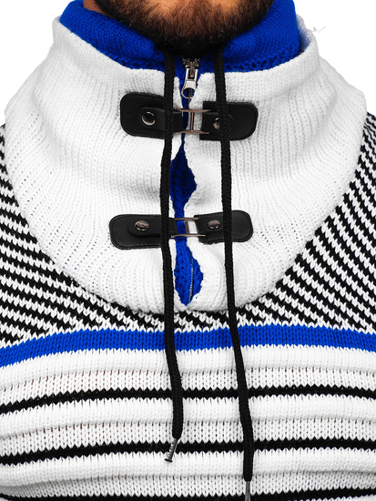 Vastag állógalléros férfi pulóver fehér színben Bolf 2000