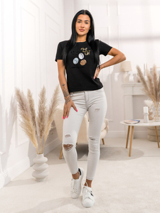 Fekete női póló mintával Bolf 95T2519