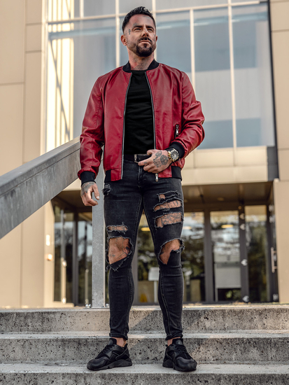 Férfi bomber bőrdzseki piros színben Bolf 1147A