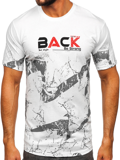 Férfi pamut póló mintával fehér színben Bolf 14766