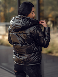 Fekete női téli kapucnis steppelt kabát Bolf 5M3193A2