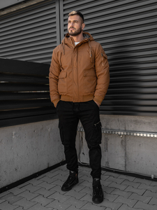 Vastag téli férfi pamutdzseki camel színben Bolf 1890A