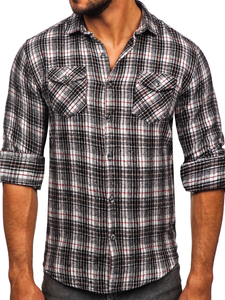 Hosszú ujjú férfi flaneling fekete-fehér színben Bolf 20731-2