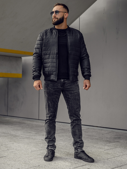 Férfi átmeneti steppelt bomber dzseki fekete Bolf MY-02A2