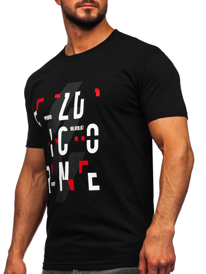 Mintás férfi pamut póló fekete színben Bolf 14752