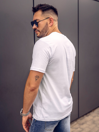 Férfi pamutpóló mintával fehér színben Bolf 143024A