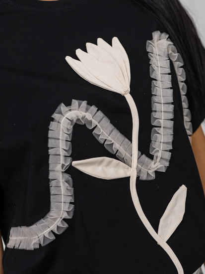 Fekete női póló applikációval Bolf 96T632