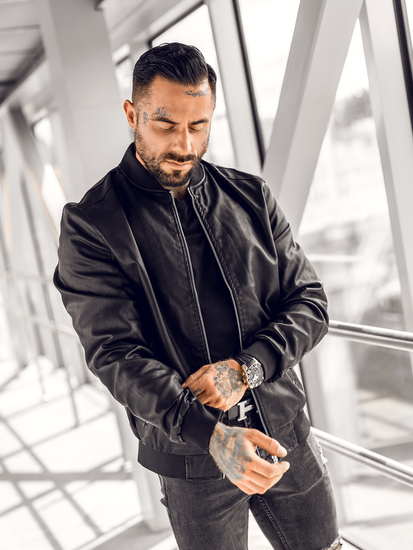 Férfi bomber bőrdzseki fekete színben Bolf 1147A