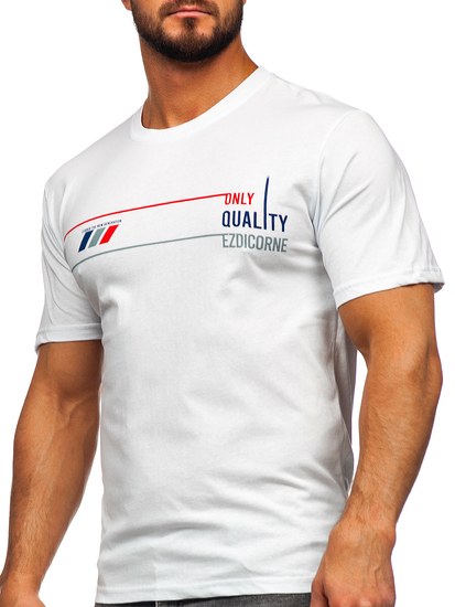 Mintás férfi pamut póló fehér színben Bolf 14772