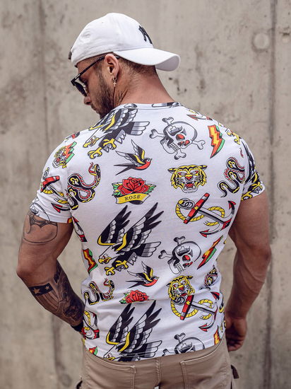 Fehér színű férfi pamut póló mintával Bolf 14962