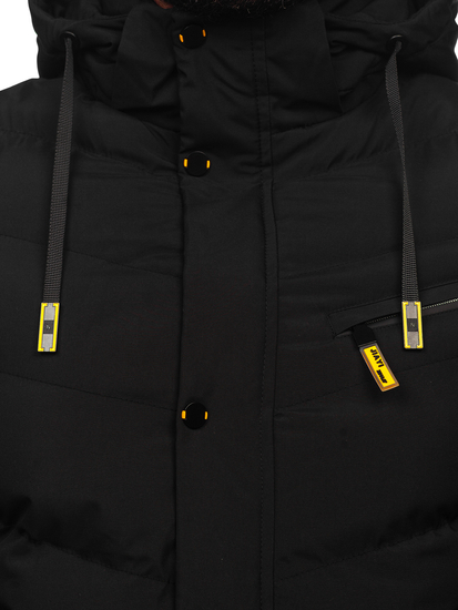 Fekete színű hosszú steppelt téli férfi kabát Bolf 22M59