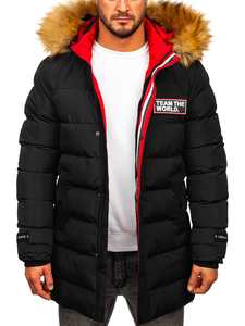 Fekete hosszú steppelt férfi téli dzseki Bolf 6477