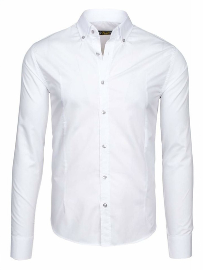 Elegáns hosszú ujjú férfi ing fehér színben Bolf 1703-1