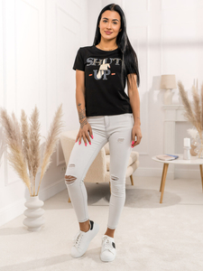 Fekete női póló mintával Bolf 95T2501