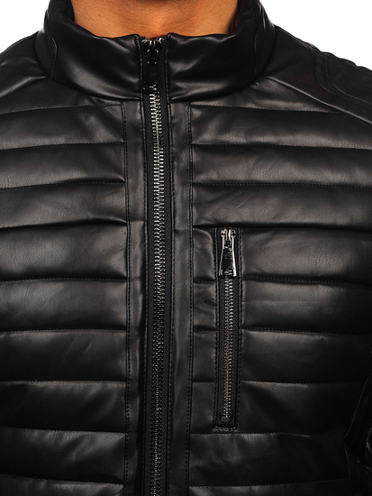 Fekete bőr steppelt télikabát férfi biker Bolf 11Z8186