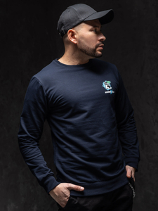 Sötétkék férfi kapucni nélküli pulcsi mintával 8744A1