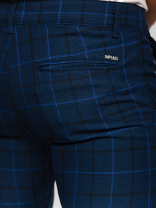 Sötétkék férfi kockás elegáns szövetnadrág Bolf 184195