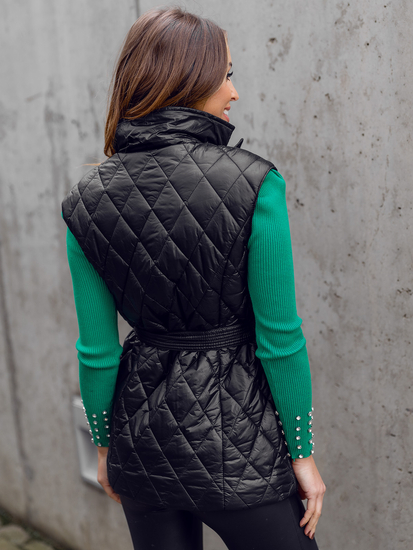 Fekete színű hosszú steppelt női mellény Bolf JIN221A