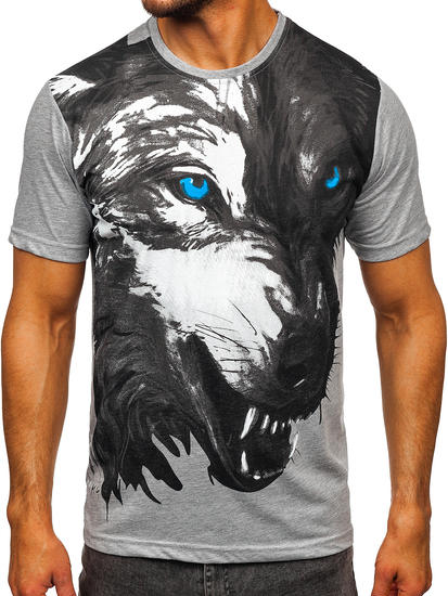 Szürke férfi pamut póló mintával Bolf 5041