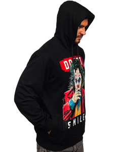 Mintás férfi pulcsi kapucnival fekete színben Bolf 6384