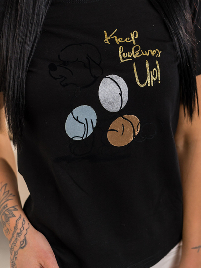 Fekete női póló mintával Bolf 95T2519