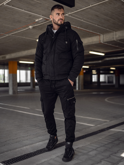 Vastag téli férfi pamutdzseki fekete színben Bolf 1890A