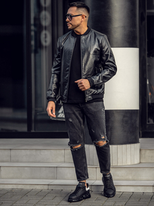 Férfi bomber bőrdzseki fekete színben Bolf 6803B