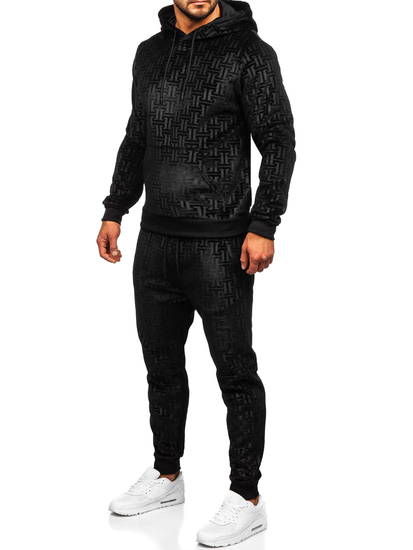 Fekete színű velúr férfi melegítő együttes kapucnival Bolf 3A81