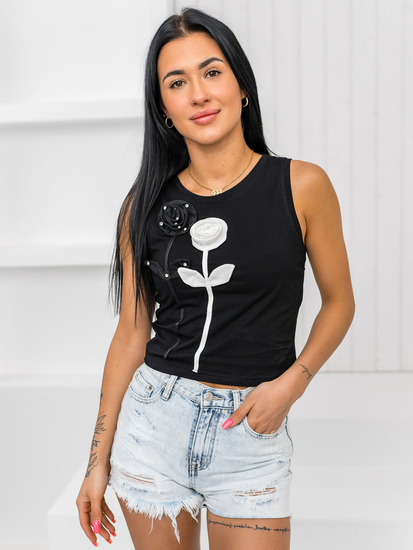 Fekete női ujjatlan póló applikációval Bolf 96T653