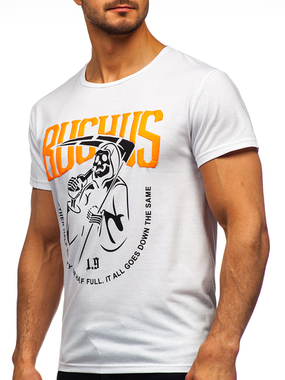 Mintás férfi póló fehér színben Bolf KS2633