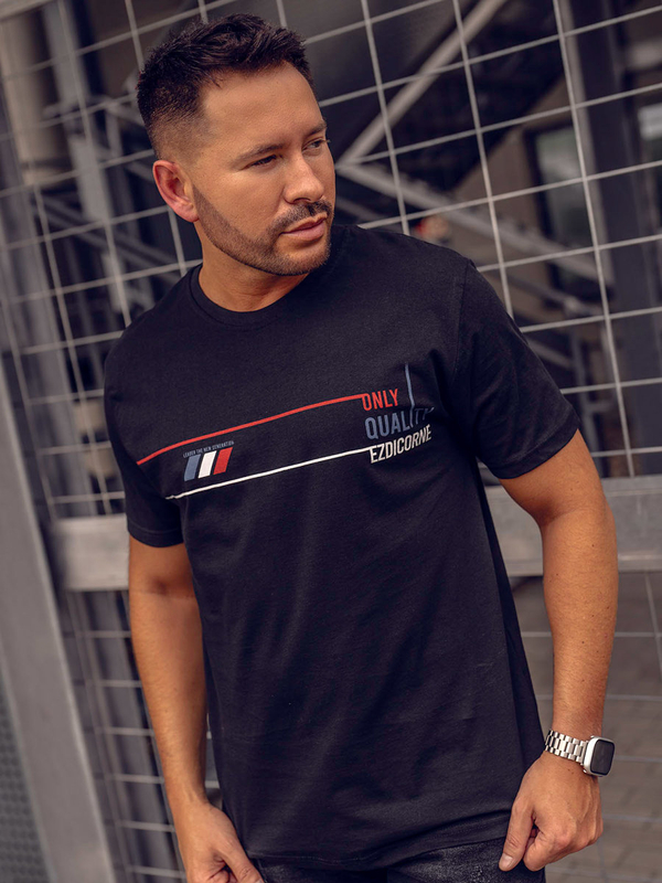 Fekete színű pamut férfi póló mintával Bolf 14772A