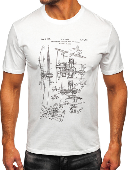 Fehér pamut férfi póló mintával Bolf MPO3538