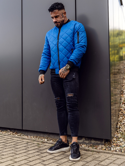 Átmeneti steppelt férfi bomber dzseki kék Bolf MY-01