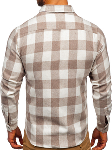 Hosszú ujjú férfi flaneling bézs színben Bolf 20723