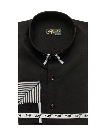 Elegáns hosszú ujjú férfi ing fekete színben Bolf 1747