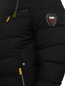 Fekete színű hosszú steppelt téli férfi kabát Bolf 22M59