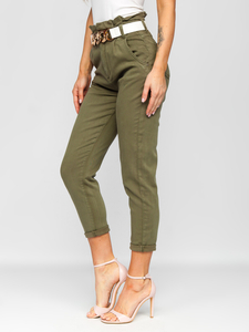 Khaki színű magas derekú női farmernadrág övvel Bolf LA687