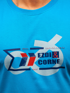 Türkiz színű férfi pamut póló Bolf 14736