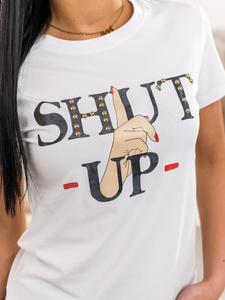 Fehér női póló mintával Bolf 95T2501