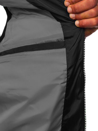 Vastag steppelt férfi mellény kapucnival fekete színben Bolf 7126