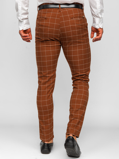 Barna anyagból készült férfi kockás chino nadrág Bolf 0047